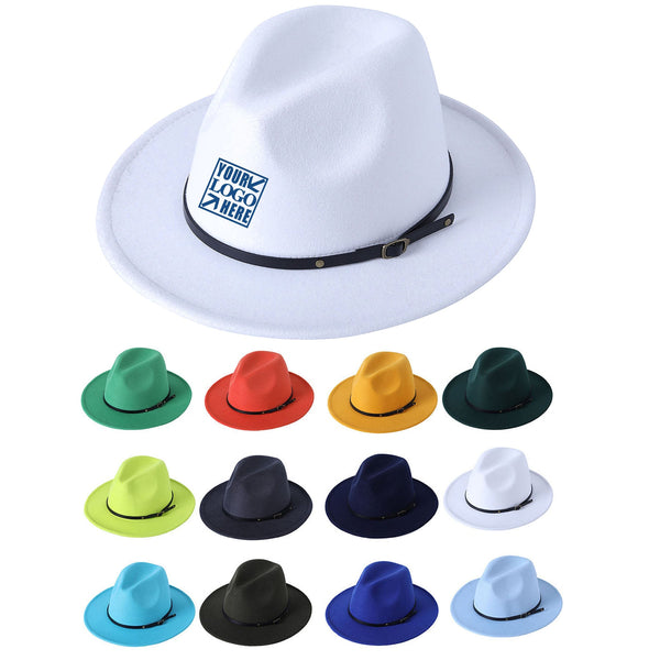 Wide Brim Fedora Hats with Classic Belt