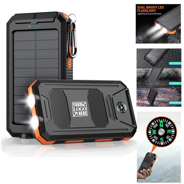 10000mAh Waterproof Portable Solar Powered Power Bank