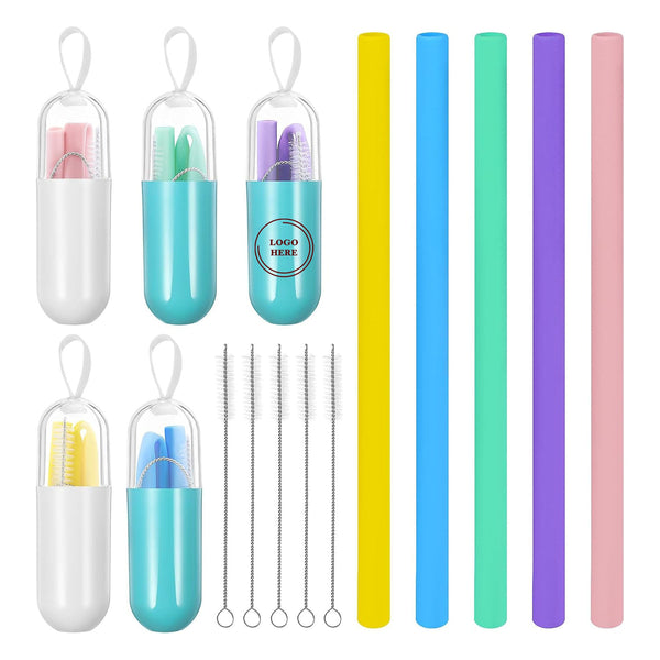 Silicone Collapsible Straws with Carrying Case
