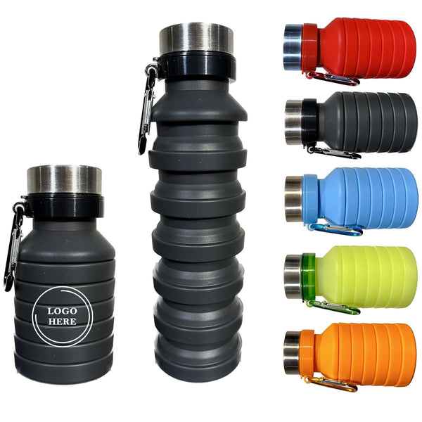 18.6OZ Collapsible Silicone Water Bottle with Carabiner