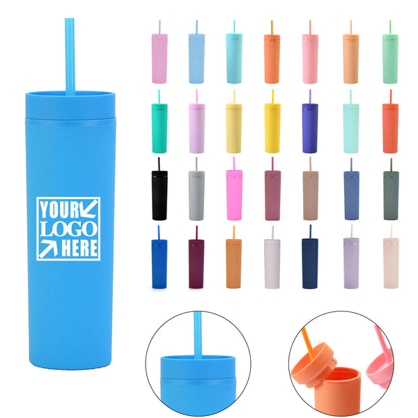 16oz Double Wall Plastic Tumblers With Straw