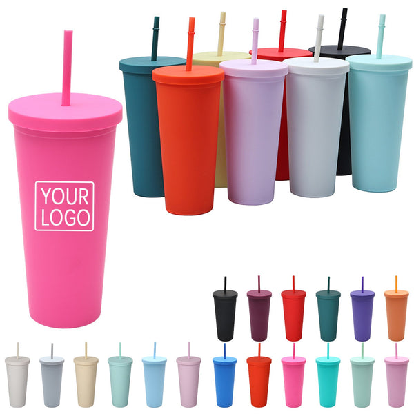 Plastic Straw Cup With Flat Lid