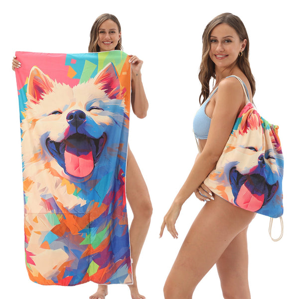 Foldable Beach Towel with Storage Pocket